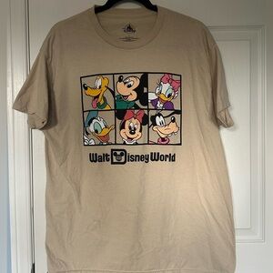 Official Disney Beige Graphic T-Shirt with Iconic Characters | Sz L 100% Cotton